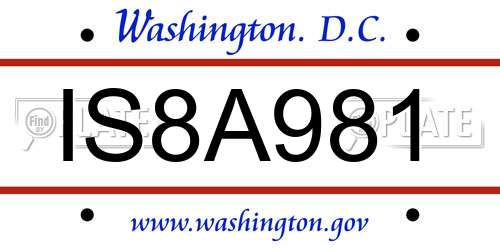 IS8A981 District Of Columbia License Plate