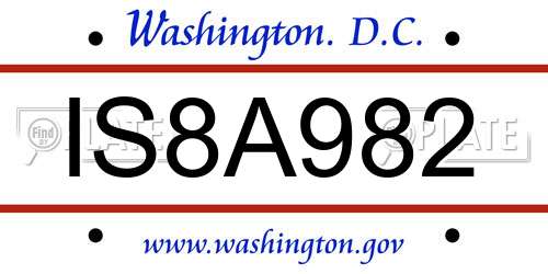 IS8A982 District Of Columbia License Plate