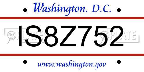 IS8Z752 District Of Columbia License Plate