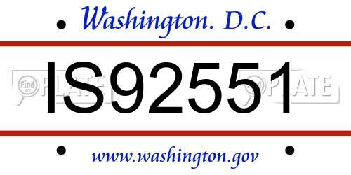 IS92551 District Of Columbia License Plate