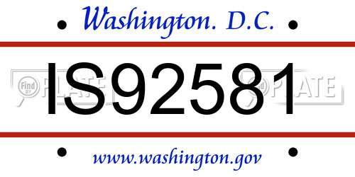 IS92581 District Of Columbia License Plate