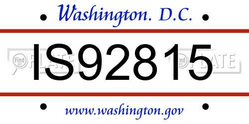 IS92815 District Of Columbia License Plate