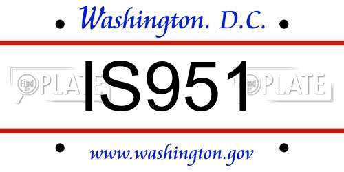 IS951 District Of Columbia License Plate
