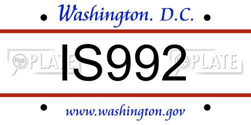 IS992 District Of Columbia License Plate