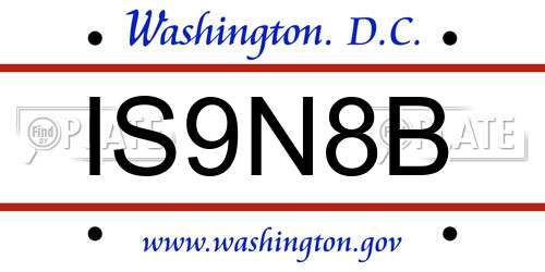 IS9N8B District Of Columbia License Plate
