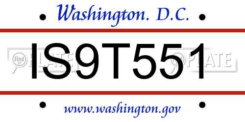 IS9T551 District Of Columbia License Plate