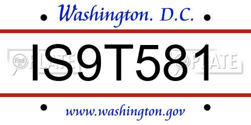 IS9T581 District Of Columbia License Plate