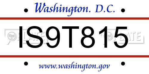 IS9T815 District Of Columbia License Plate