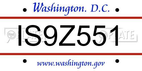 IS9Z551 District Of Columbia License Plate