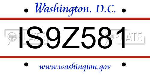 IS9Z581 District Of Columbia License Plate
