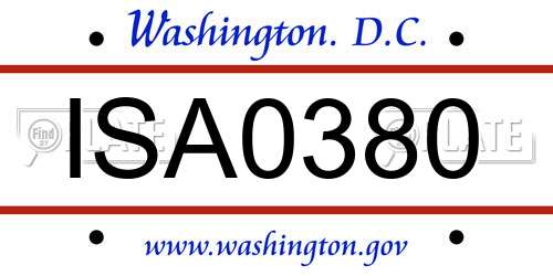 ISA0380 District Of Columbia License Plate