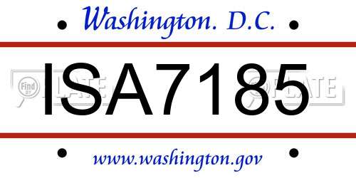 ISA7185 District Of Columbia License Plate