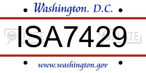 ISA7429 District Of Columbia License Plate