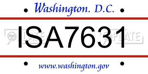 ISA7631 District Of Columbia License Plate