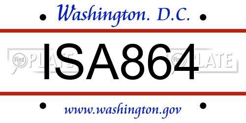 ISA864 District Of Columbia License Plate