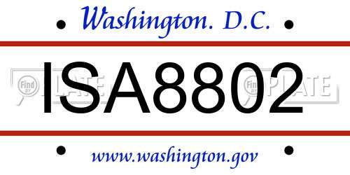 ISA8802 District Of Columbia License Plate