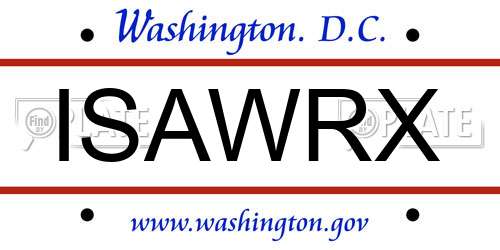 ISAWRX District Of Columbia License Plate