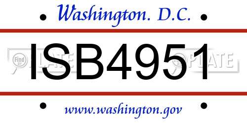 ISB4951 District Of Columbia License Plate