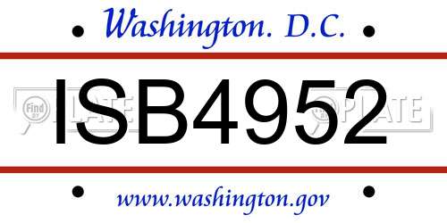 ISB4952 District Of Columbia License Plate
