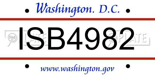 ISB4982 District Of Columbia License Plate