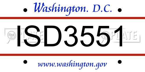 ISD3551 District Of Columbia License Plate