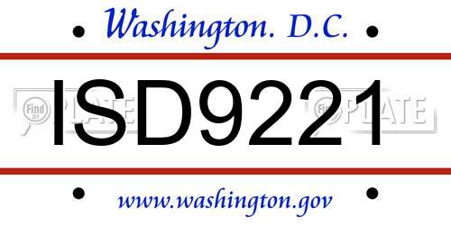 ISD9221 District Of Columbia License Plate