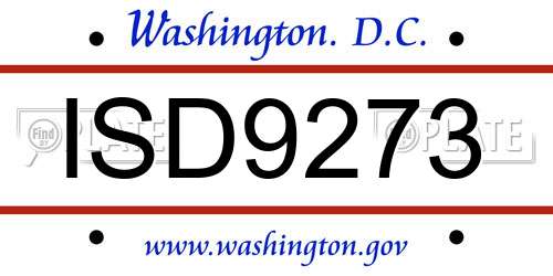 ISD9273 District Of Columbia License Plate