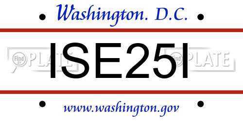 ISE25I District Of Columbia License Plate