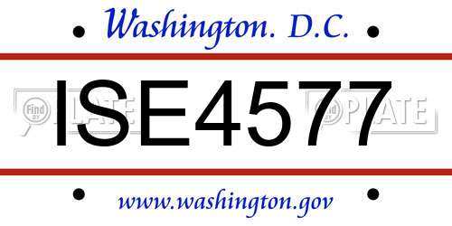 ISE4577 District Of Columbia License Plate