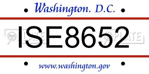 ISE8652 District Of Columbia License Plate