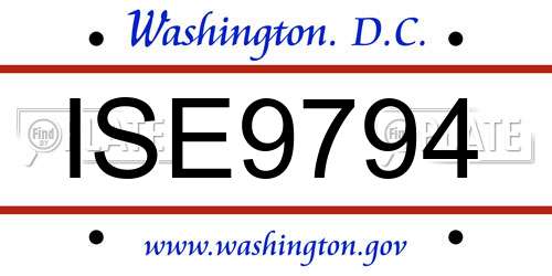 ISE9794 District Of Columbia License Plate