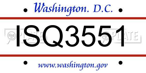 ISQ3551 District Of Columbia License Plate