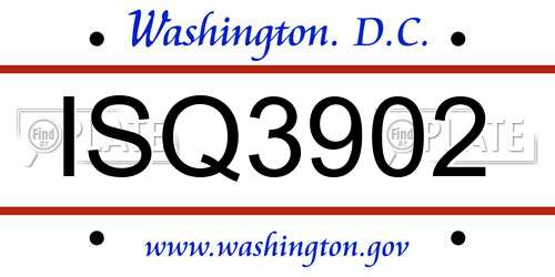 ISQ3902 District Of Columbia License Plate