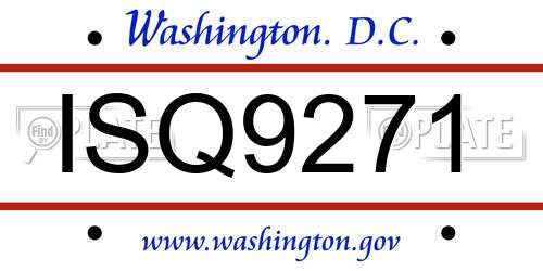 ISQ9271 District Of Columbia License Plate