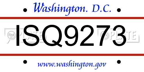 ISQ9273 District Of Columbia License Plate