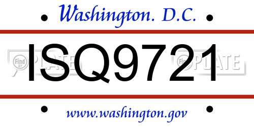 ISQ9721 District Of Columbia License Plate