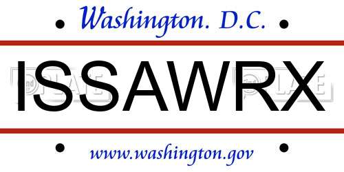 ISSAWRX District Of Columbia License Plate