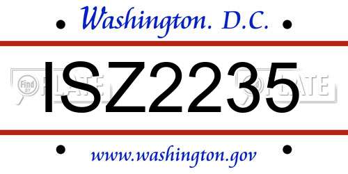 ISZ2235 District Of Columbia License Plate