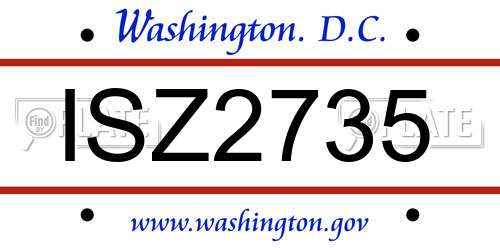 ISZ2735 District Of Columbia License Plate