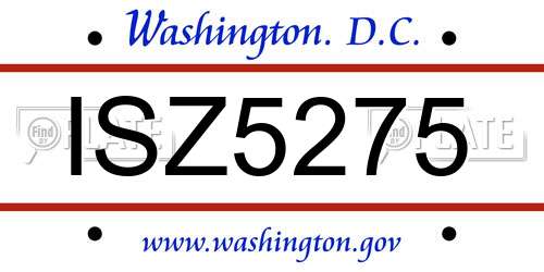 ISZ5275 District Of Columbia License Plate