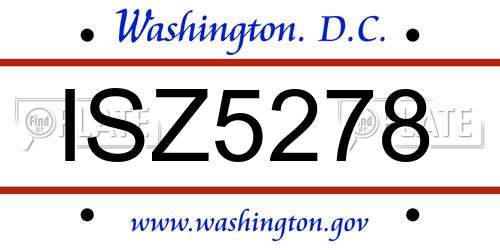 ISZ5278 District Of Columbia License Plate