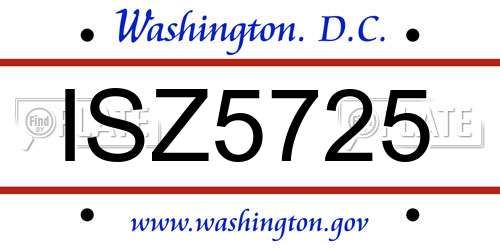 ISZ5725 District Of Columbia License Plate