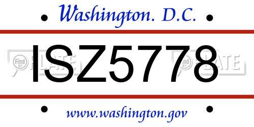 ISZ5778 District Of Columbia License Plate