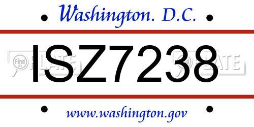 ISZ7238 District Of Columbia License Plate