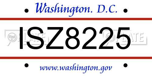 ISZ8225 District Of Columbia License Plate