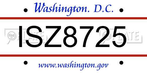 ISZ8725 District Of Columbia License Plate