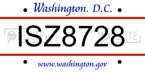 ISZ8728 District Of Columbia License Plate