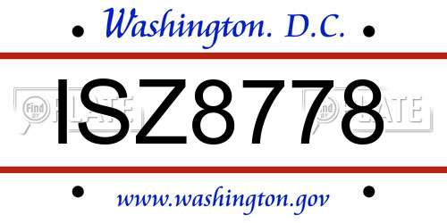 ISZ8778 District Of Columbia License Plate