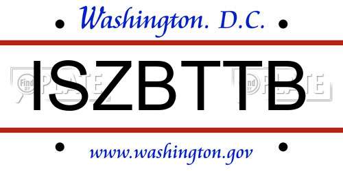 ISZBTTB District Of Columbia License Plate