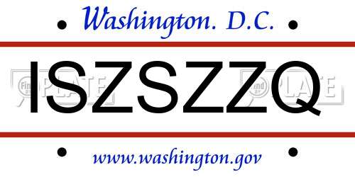 ISZSZZQ District Of Columbia License Plate